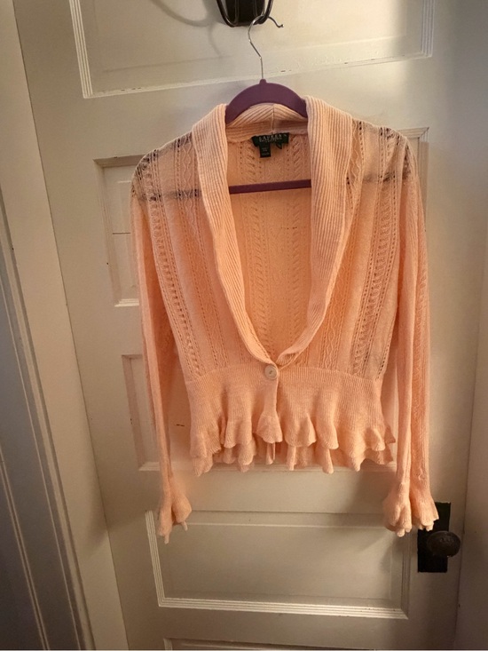Lauren Ralph Lauren Sweaters - Lauren Ralph Lauren Peach Pointelle Ruffle Shawl-Collar Cardigan